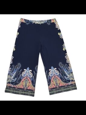 Cato Navy Wide-Leg Cropped Pants with Paisley Border